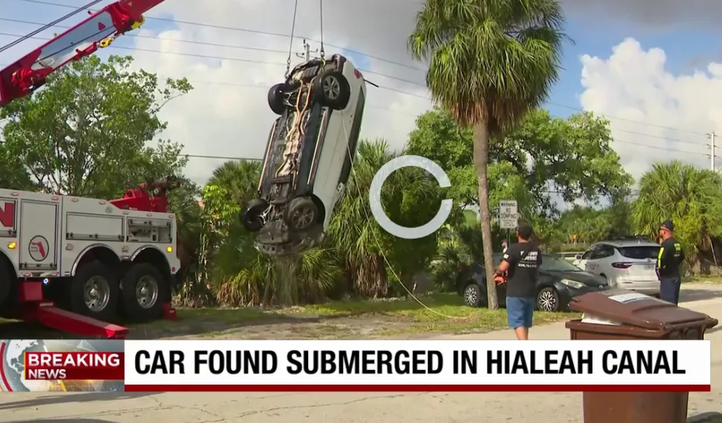 Hallan un Mercedes sumergido en canal de Hialeah; el conductor sigue sin aparecer